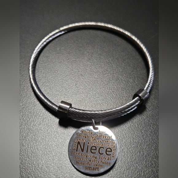 Niece Stainless Steel Silver Tone Cable Bangle Bracelet Gift Pink Box Jewelry - Picture 3 of 7